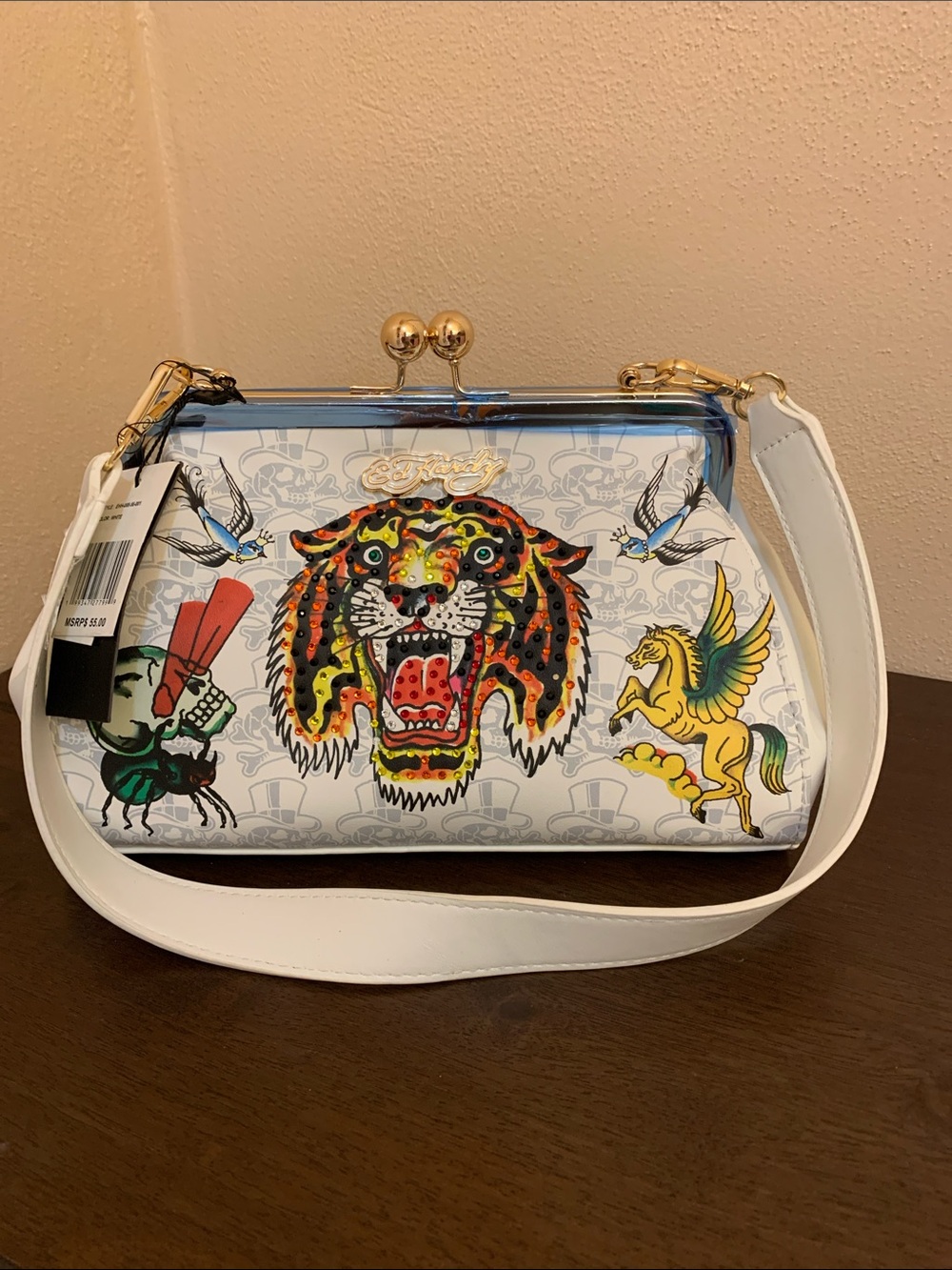 Ed Hardy White Bag with Colorful Tattoo Tiger